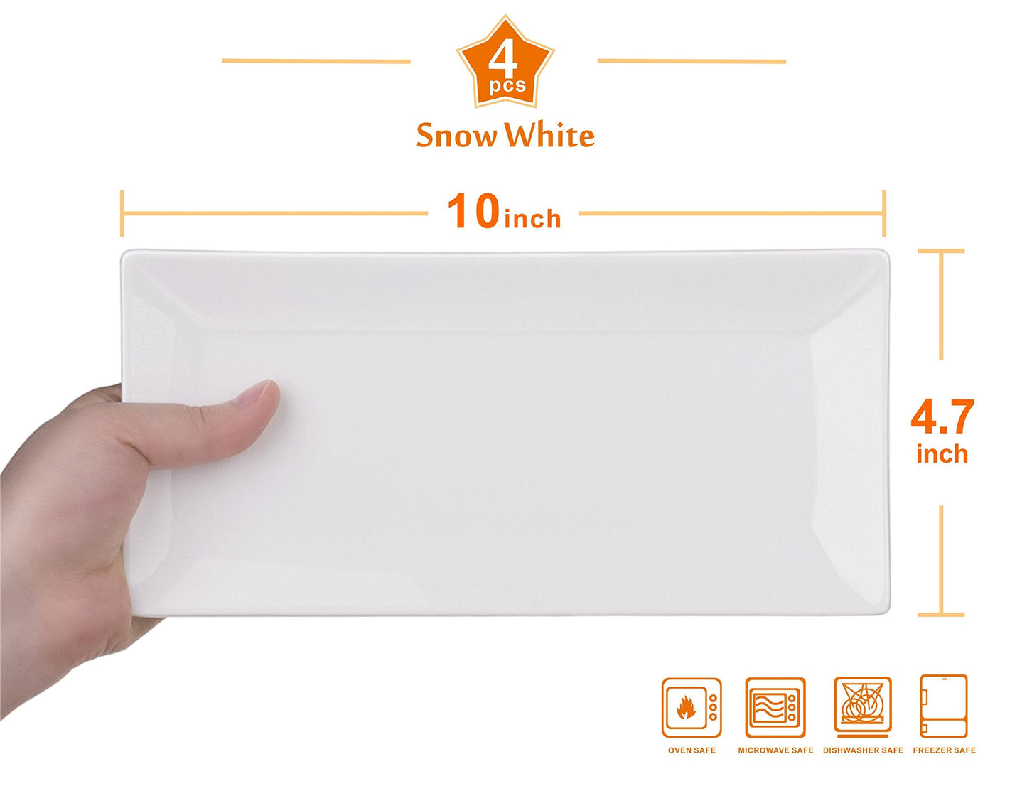 LIFVER Serving Platter, White Rectangle Plates Set of 4, 10 Inches Sushi Plate, Ceramic Serving Trays for Party, Dessert, Appetizer, Steak, Serving Dishes for Entertaining, Dishwasher & Oven Safe