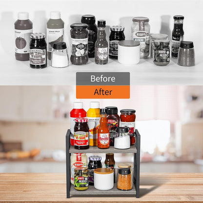 Giikin Countertop Shelf Organizer, 2 Tier Kitchen Spice Rack Organizer for Countertop, Wood Coffee Counter Shelf Organizer for Home (Grey, S)