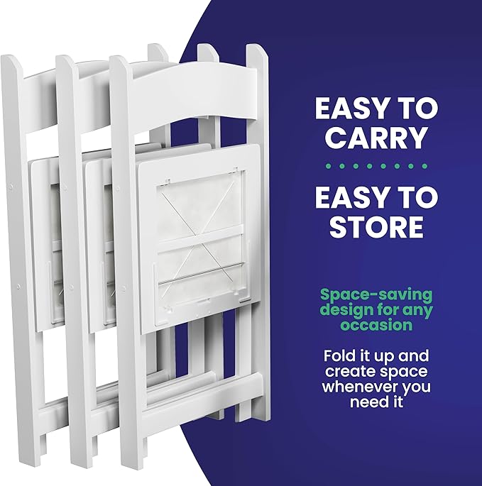 SIMPLEX 100 White Resin Stackable Chairs - Comfortable White Foldable Chair - Folding Chairs with Padded Seats - Indoor/Outdoor Folding Chairs for Events - Lightweight Foldable Chairs. (Set of 100)