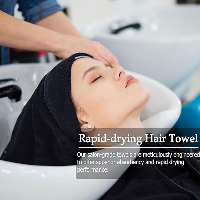 6 Pack Black Salon Towels, Super Soft and Absorbent Microfiber Hair Towel
