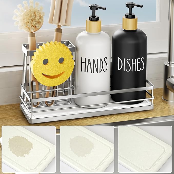 Moforoco Kitchen Dish Soap Dispenser Set, 16OZ Glass Bottle, Hand and Dish Soap