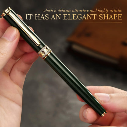 BEILUNER Green Lacquer Rollerball Pen, Diamond-Studded Cap Design, 24K Gold Trim, Noble and Elegant, Schneider Ink Refill, Best Pen Gift Set for Women & Men, Professional, Business Office, Nice Pens
