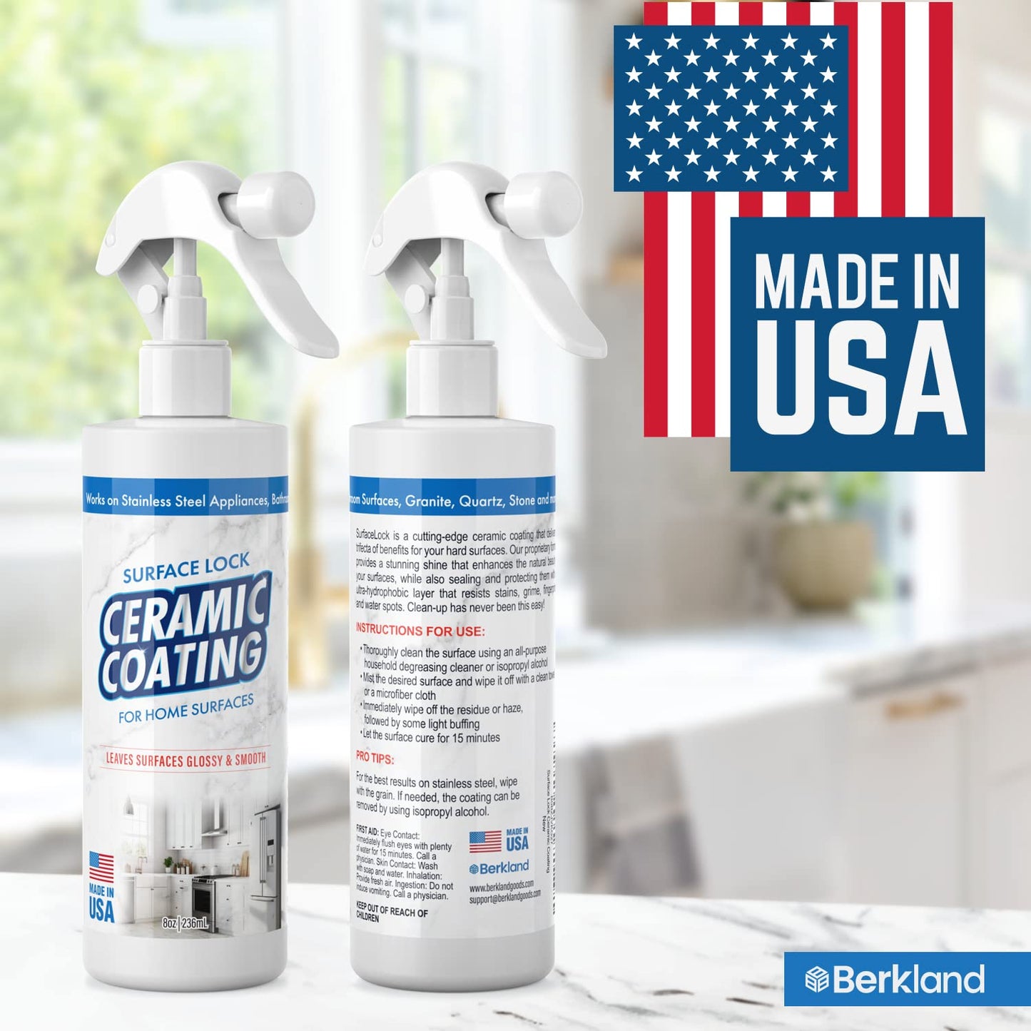 Surface Lock Home Ceramic Coating for Stainless Steel - Prevents Fingerprints on Appliances, Countertops and Any Hard Surface In Your Life - Made in the USA Spray - 8 fl oz - Proof It Works to Seal