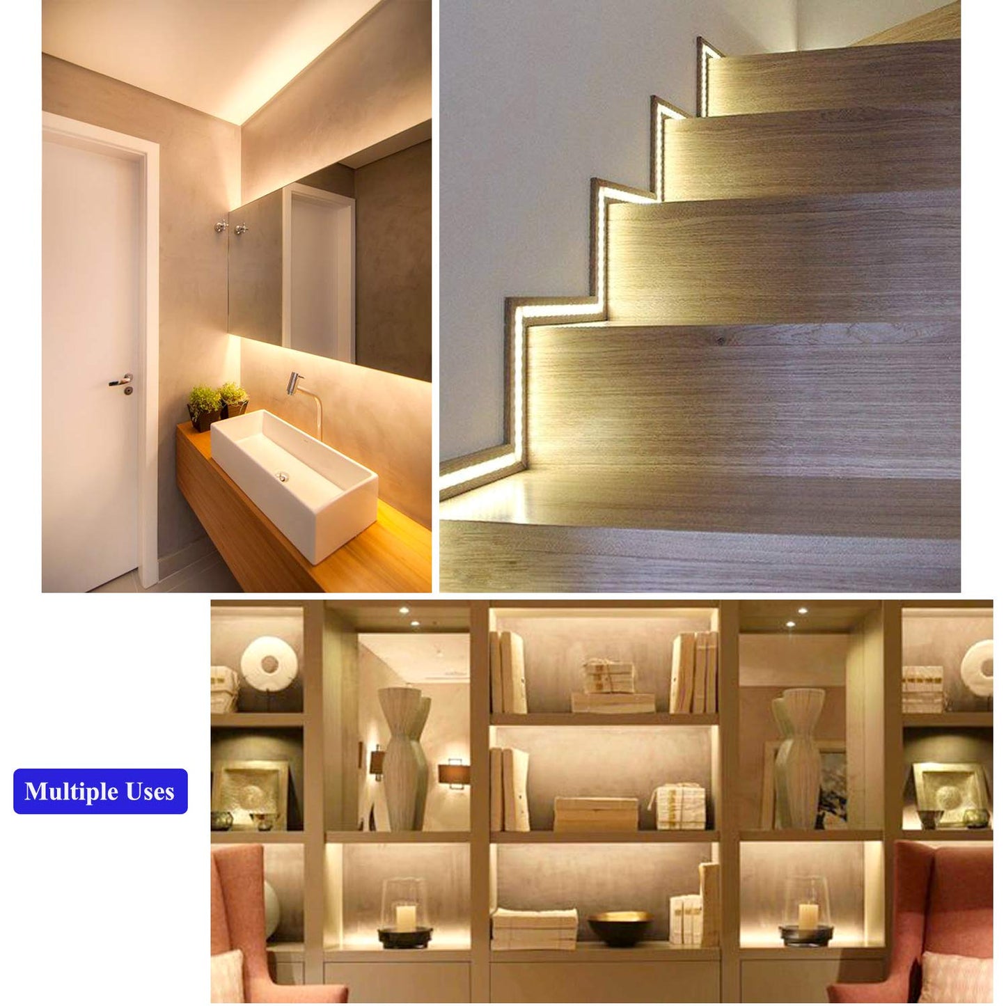 JUNWEN 20FT LED Strip Light Warm White 360 LED Beads,12V Soft Dimmable Warm Lights Strip, for Bedrooms, Mirror, Kitchen, Home Decoration, Not Waterproof