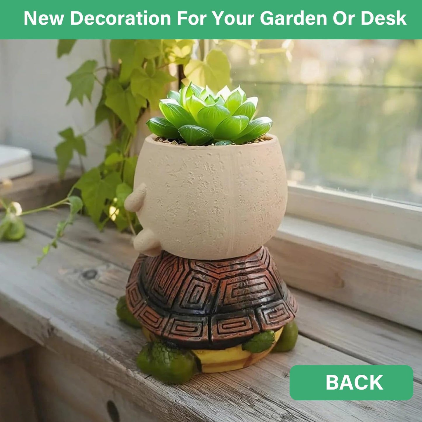 LZEXIN Smiley Face Planter Pot, Cute Plant Pots for Indoor Outdoor, Resin Smile Face Flower Cute Planter with Drainage Hole, Creative Flower Pot Succulent Planters(Riding The Turtle Model)