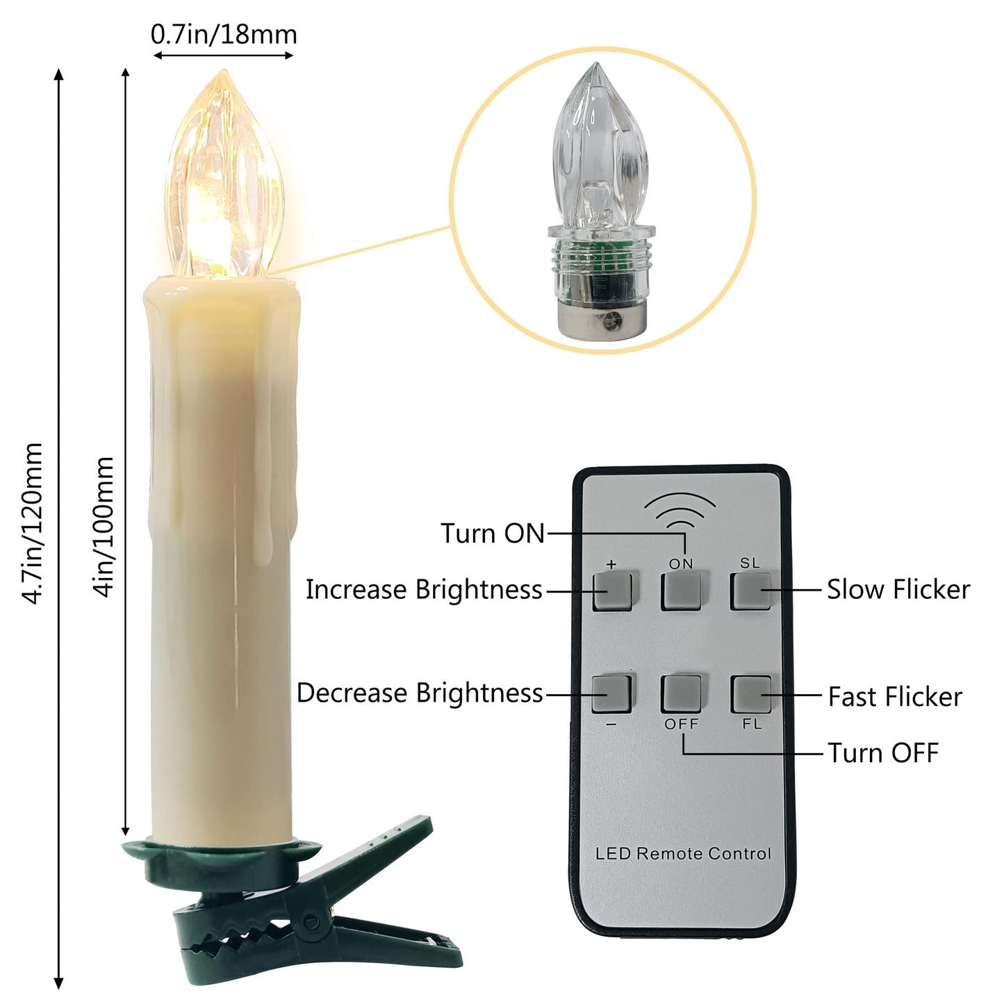 Gedengni Short Candlesticks LED Taper Candle, Remote Candle Sticks Battery Operated Chandelier Flameless Candles with Clip Flickering Warm White Lights for Wedding Party Baroque Chandelier,4inches