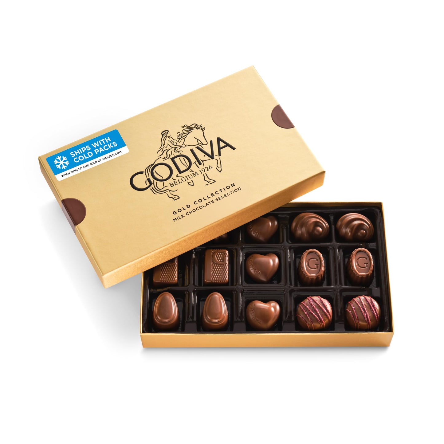 Godiva Gold Milk Chocolate Gift Box, Belgian Milk Chocolates with Pralinés, Ganaches & Caramels, Gourmet Gift for Birthdays, Holidays, Kosher, 15 Pc