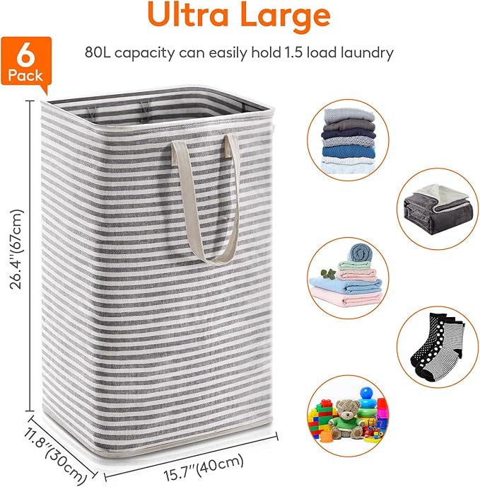 Lifewit 6 Pack Laundry Hamper Large Collapsible Laundry Baskets, Freestanding