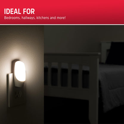 Energizer Manual On/Off LED Night Light Plug-in, Push Button, Compact, Contemporary, for Bedroom, Livingroom, Hallway, Bathroom, Nursery, Basement, White, 84135, 2 Pack