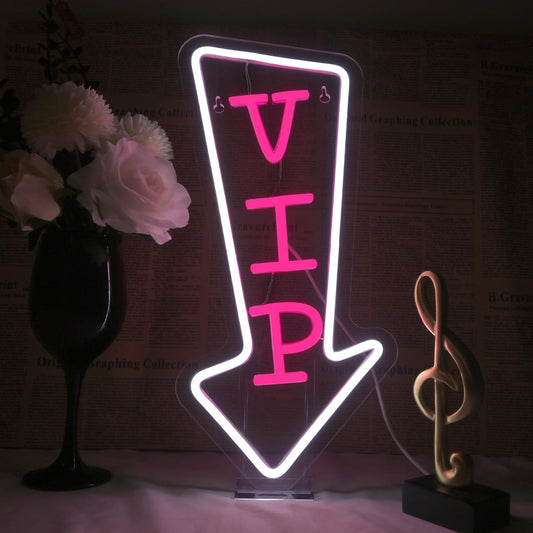Horseneon VIP Lounge Neon Signs for Wall Decor, VIP Neon Lights Signs for Room Decor, Led Light Up Sign with USB Powered for Bar, Hotel, Cafe, VIP Room, Home Decoration (Pink&White)