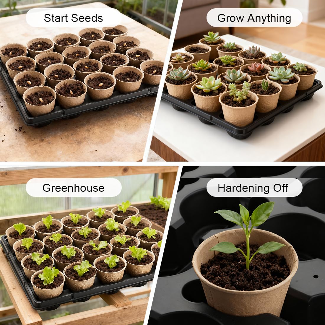RooTrimmer 3.15 Inch Peat Pots 100 Pcs with 20 Cell Seedling Trays 5 Pcs, Biodegradable Seed Starter Pots with Drainage, Reusable Nursery Tray for Seed Starting Indoor Gardening Propagation Kit 5 Sets