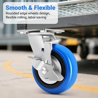 W B D WEIBIDA 6 Inch Heavy Duty Casters Set of 4, Smooth Rolling Caster Design for Cart Wheels, 4500 LBS Industrial Grade Castors with Upgraded Thickened Bracket, Durable Castors (2 Brake & 2 Rigid)