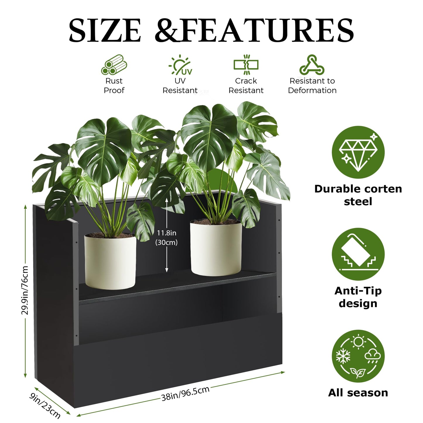 R.Wisem Outdoor planters for Porch Outdoor Tall Planter Box Black Metal Privacy Screen Planter Box Tall Rectangular Narrow Large Big Patio Porch Planter for Outdoor Plants