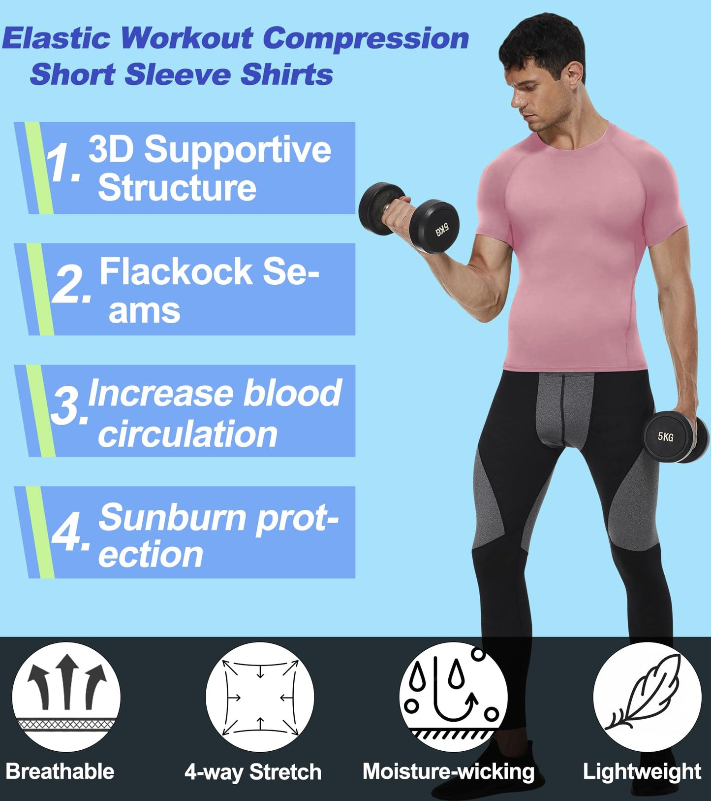 SPVISE Pink Compression Shirt Men Short Sleeve Workout T-Shirt Cool Dry Sport Undershirts for Running Gym Football Basketball