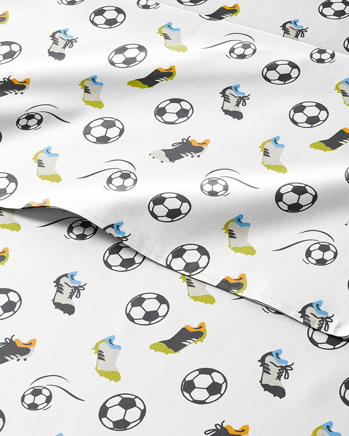 Kids Full Size Bed Sheet Set - 4 Piece Kids Loft Bed Sheets - Soccer Sport Theme bedding - Soft, Cute and Cozy - Breathable and Machine Washable - Football Bed Set for Boys, Girls, Teens & Toddlers