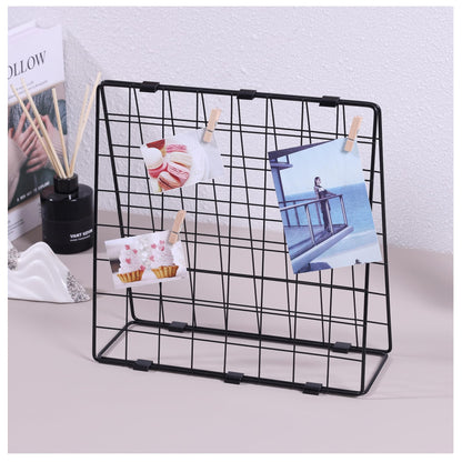 BEKMLOD Photo Display Rack, Note Display Rack, Double sided Photo Metal Rack, Desk Photo Manager, With 20 Wooden Clips, Black