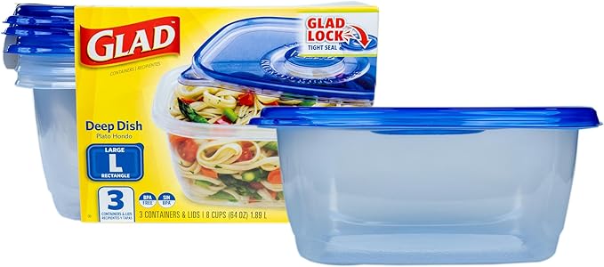 Glad GladWare Deep Dish Food Storage Containers, Large Rectangle
