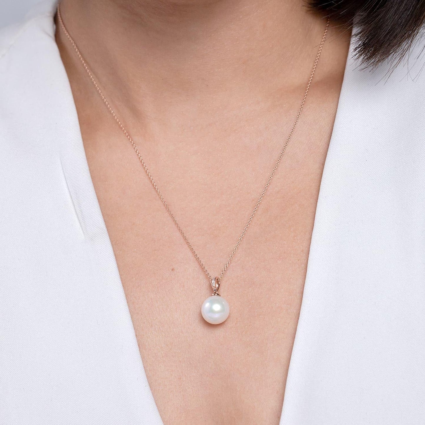 Angara Freshwater Pearl Solitaire Pendant for Women | 10mm Round Freshwater Cultured Pearl Diamond Solitaire Pendant Necklace in Rose Gold | June Birthday, Anniversary, Gemstone Jewelry Gift | AA