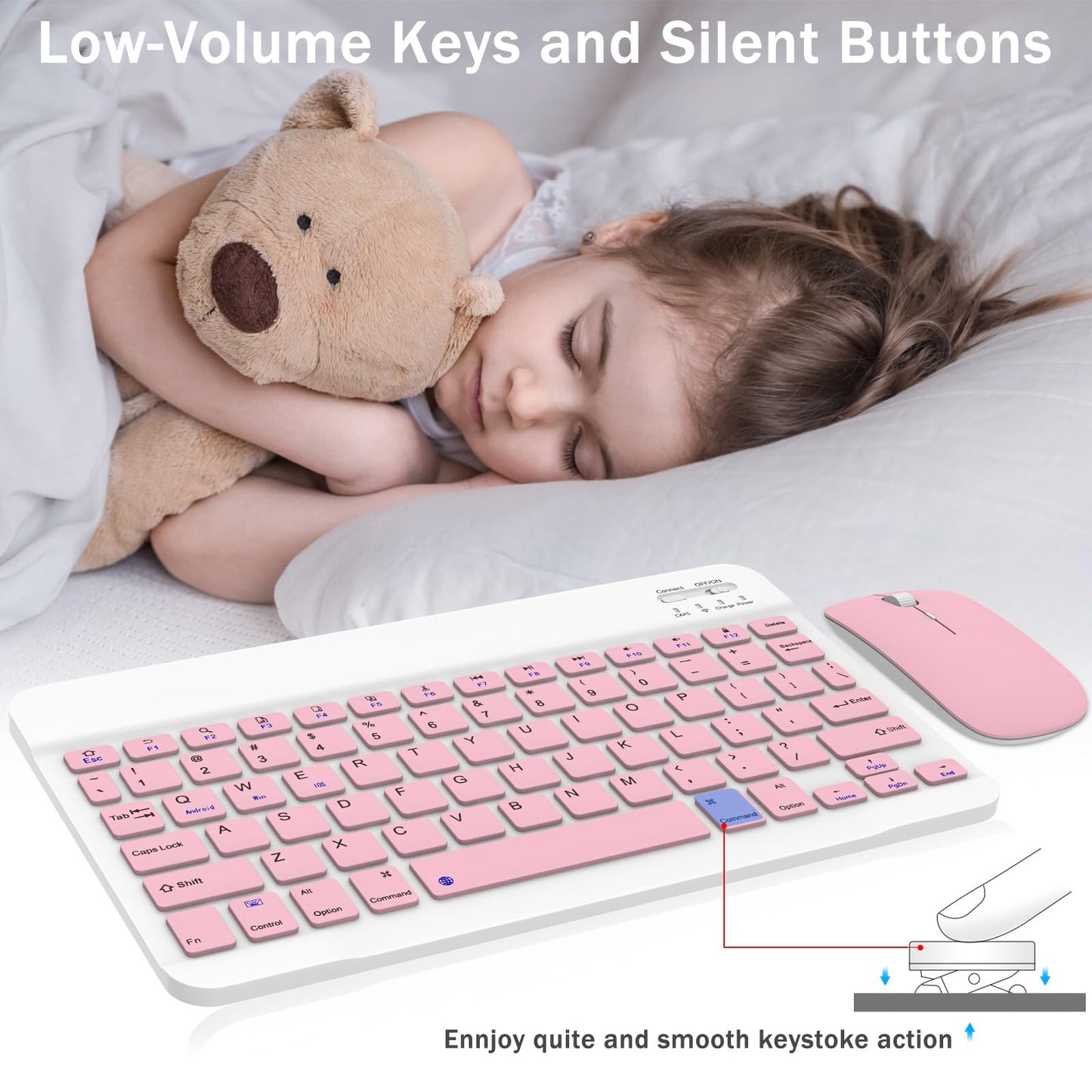 Rechargeable Bluetooth Keyboard and Mouse Combo, Universal Ultra-Slim Wireless Keyboard Mouse Set for Android Windows iPad iPhone Samsung Tablet Portable Compact Keyboard Set (Black)