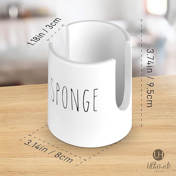 Ceramic Sponge Holder for Kitchen Sink – White Sink Caddy Organizer – Farmhouse