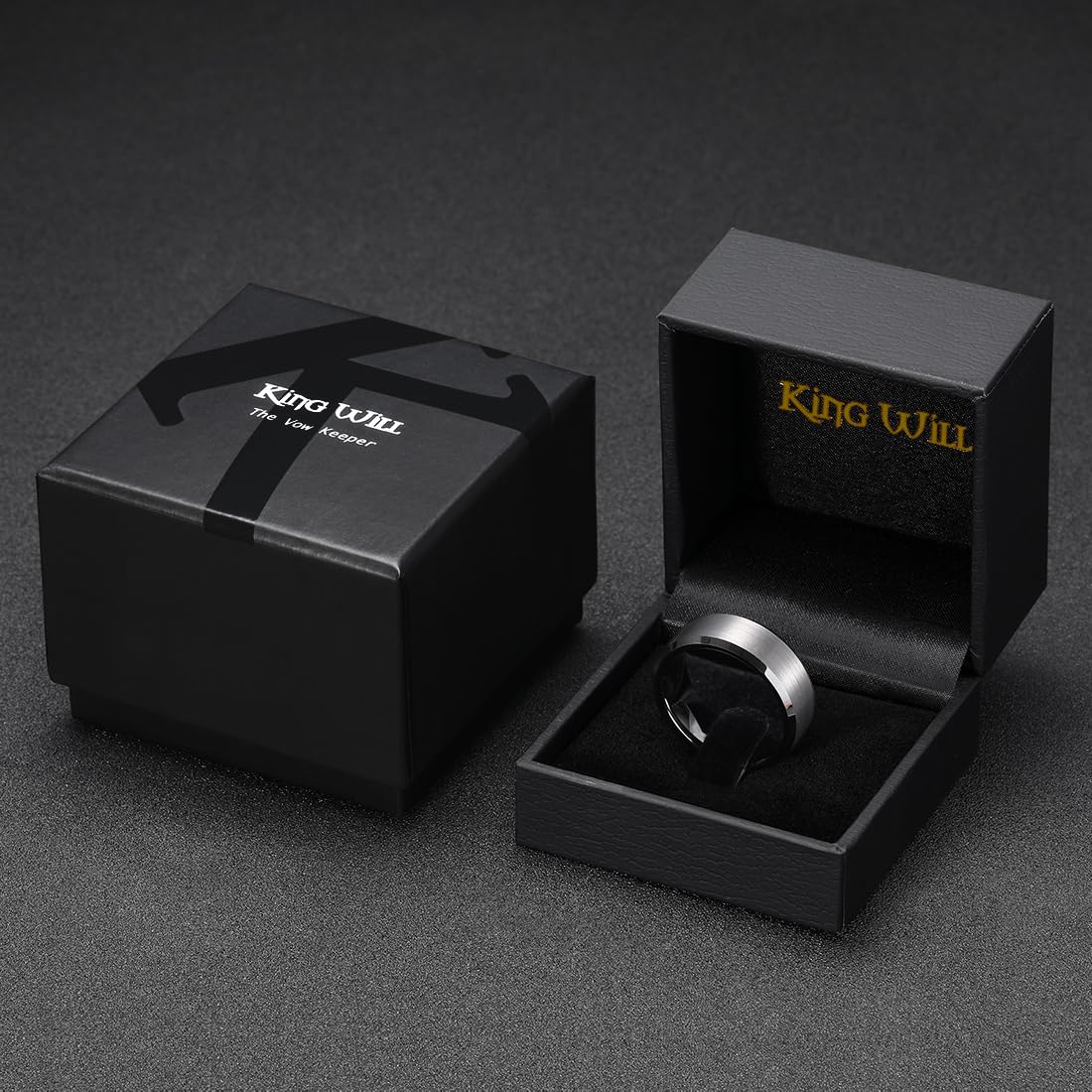 King Will Gunmetal Gray 8mm Basic Wedding Ring For Men with Brushed Matte Surface Beveled Polished Edge Comfort Fit Size 13