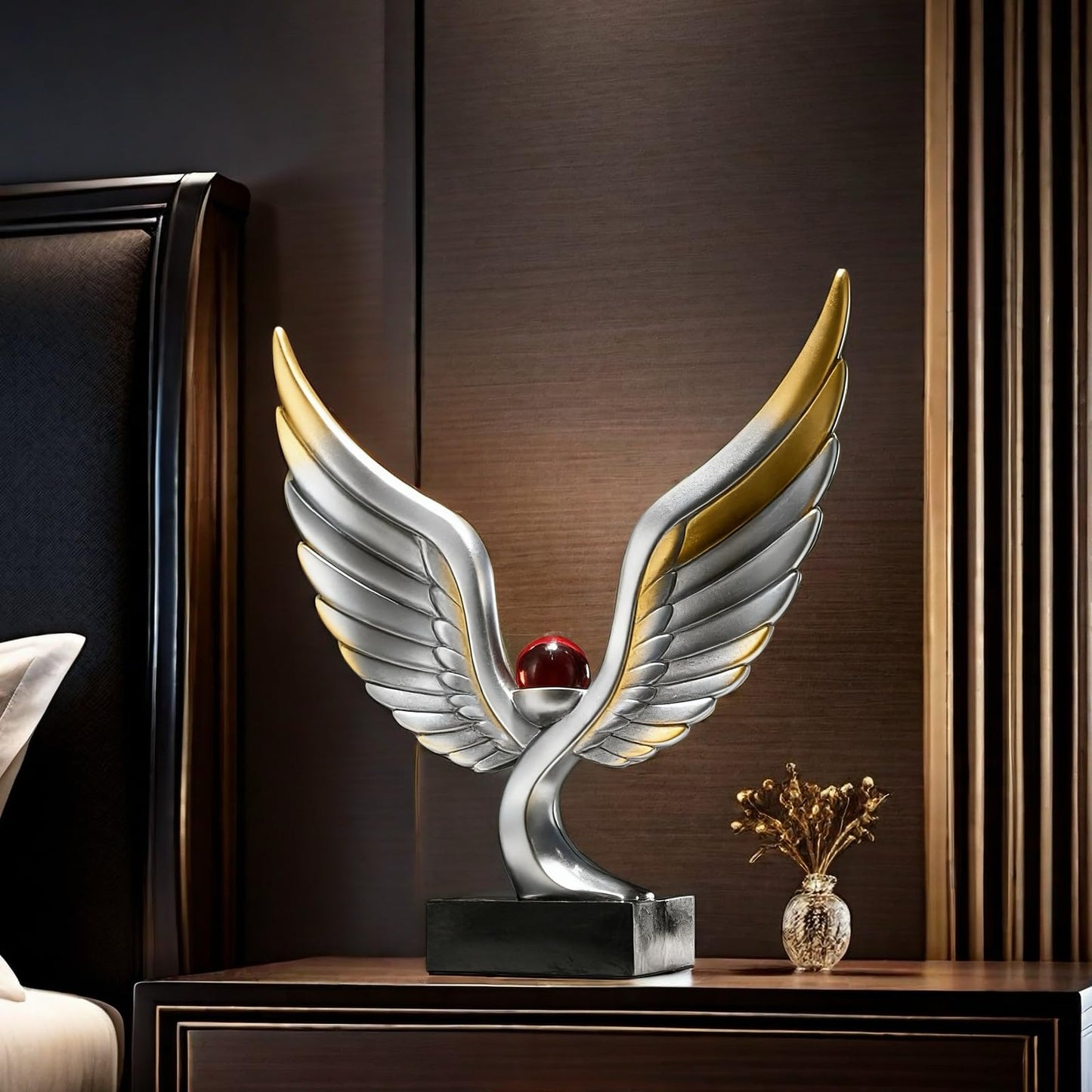 SHTWX Abstract Eagle with Crystal Ball Statue Resin Art Sculpture Frgurines Gift for Home Decor Office Living Room Desktop Display Decorative Decoration (Silver and Gold)