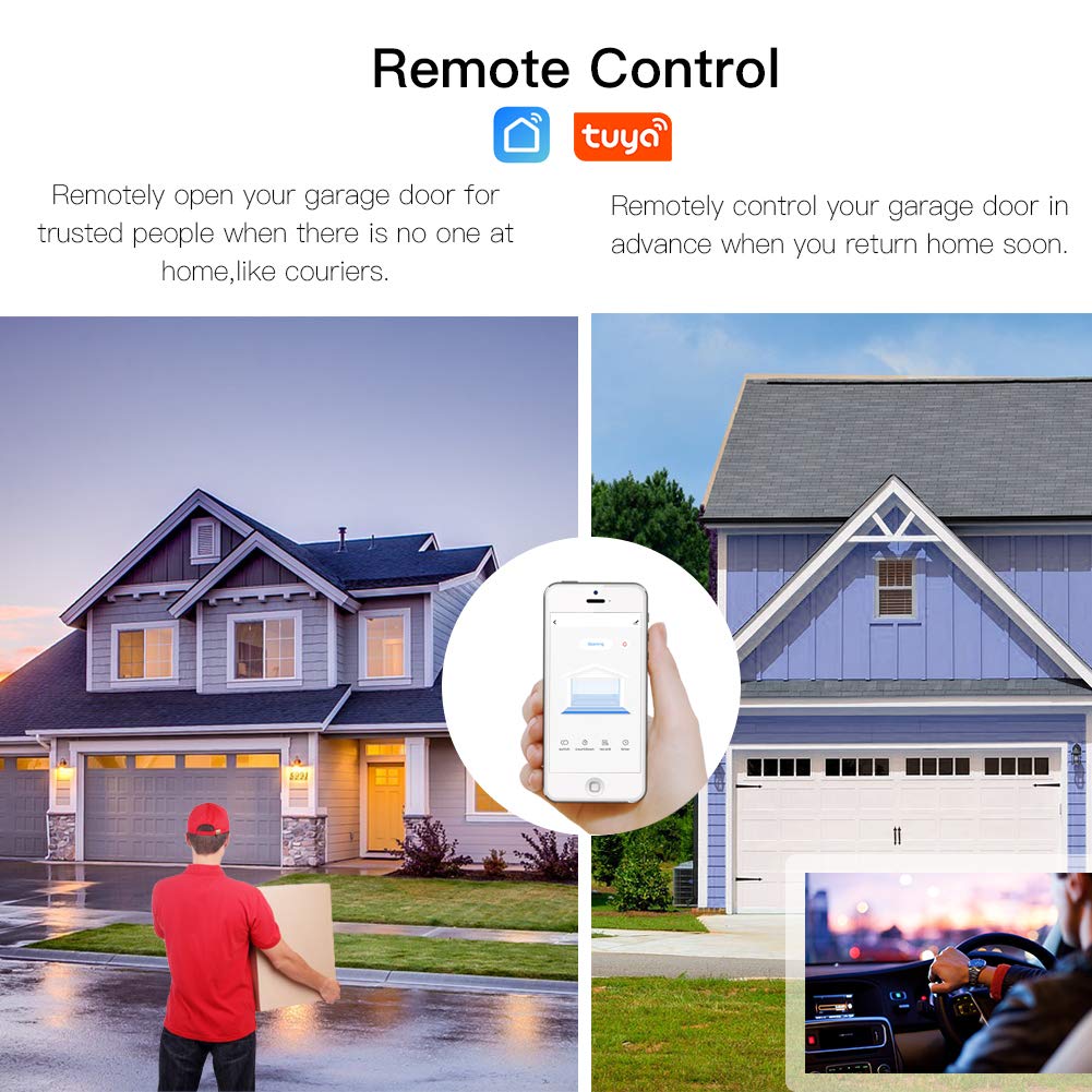 MOES WiFi Smart Garage Door Opener Controller,Smart Life/Tuya APP Remote Monitor Your Garage Door Anywhere Anytime,Compatible with Alexa Google Home No hub Required.