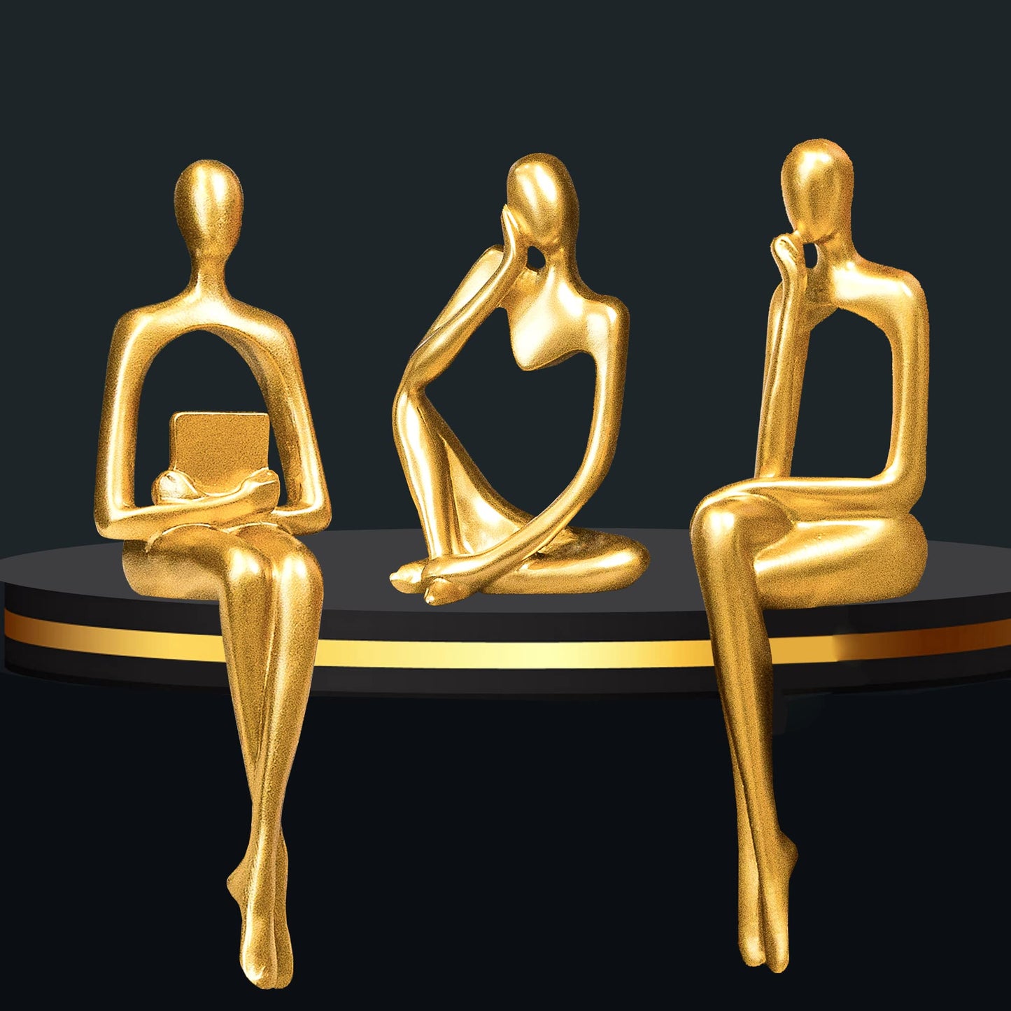 Prettidecor Gold Home Decor Thinker Statue Accents, Set of 3 Thinker Sculptures Office Decor Modern Abstract Resin Decoration on Shelf Table Desk for Living Room Office Bedroom (Gold, Large)