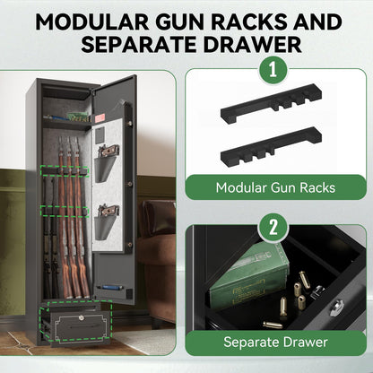 Xyvaly Gun Cabinet 5-6 Gun Safe for Rifles and Pistols with Removable Shelf & Drawer Fully Assembled Rifle Safe with Pistol Bags and Stock Rifle Safe for Home Security, Fits Shotguns & Rifles