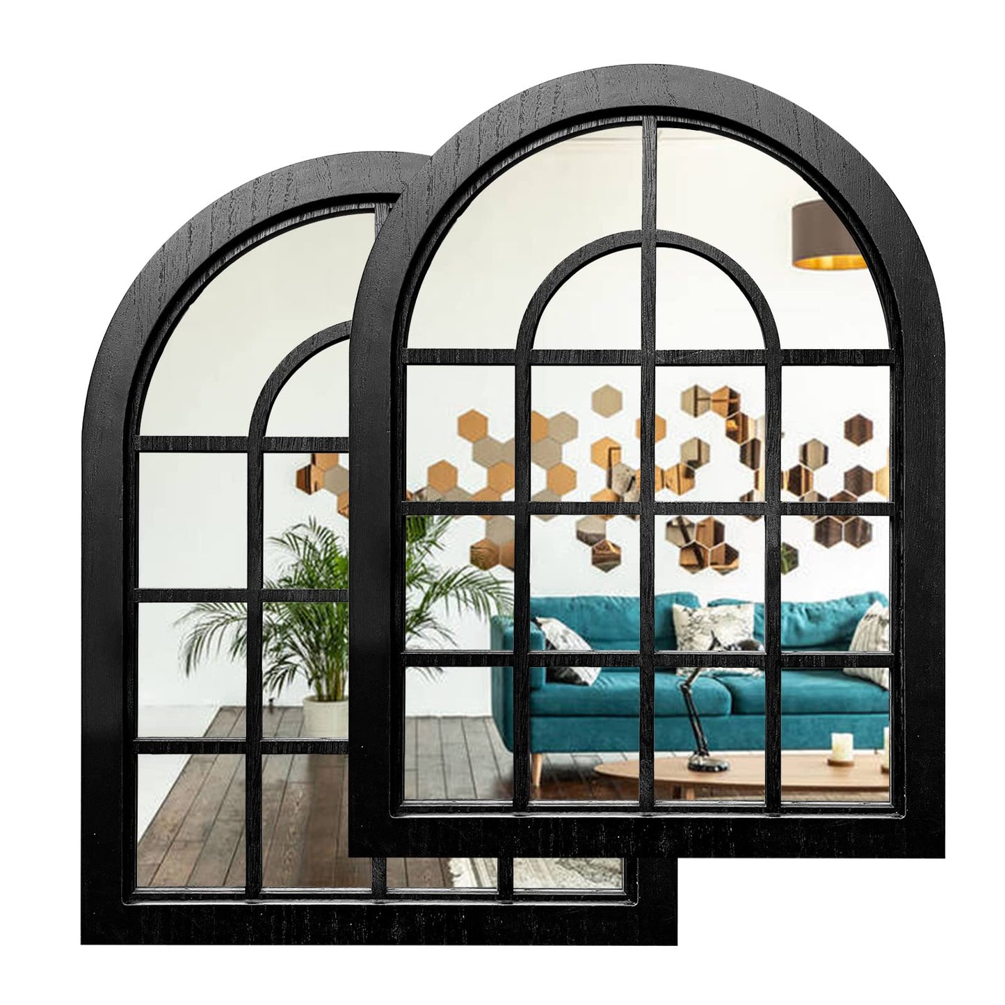 ZEXUIRU 2 Set Rustic Wall Mirrors for Bedroom Bathroom Living Room Entryway Wood Farmhouse Easy to Hang Framed Decorative Accent Hanging Wall-Mounted Mirror Set for Living Room - Black