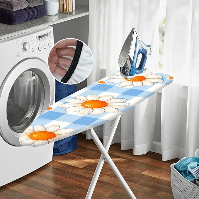 Nuxovilar Blue Gingham with Large Daisies Ironing Board Cover, This Cover Fits
