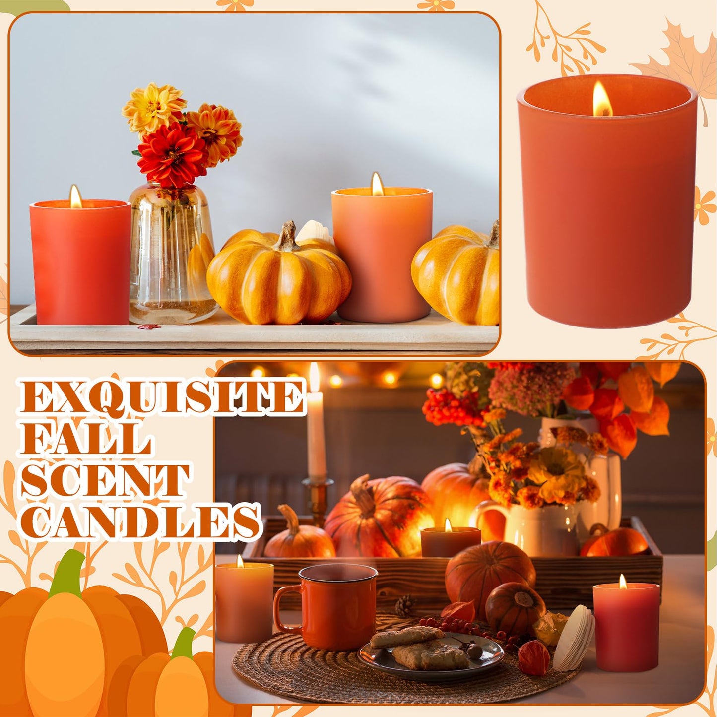 Yuntau 6 Pack Thanksgiving Scented Jar Candles for Home Kitchen 4 oz Scented Natural Soy Wax, Thanksgiving Candle Gifts Set for Women Men Fragrance of Autumn Pumpkin Wreath Apple