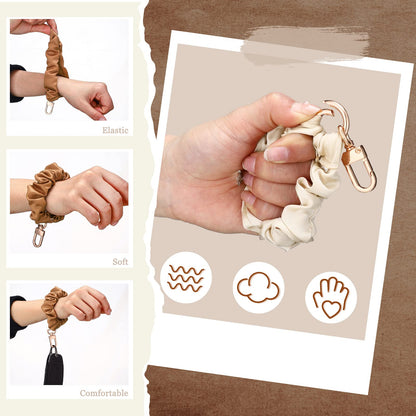 Jadive 3 Pcs Scrunchie Keychain Wristlet Cute Bracelet Stretchy Car Keyring Wrist Holder for Women Gym Travel Shopping(Black Khaki Brown,Cute Style)