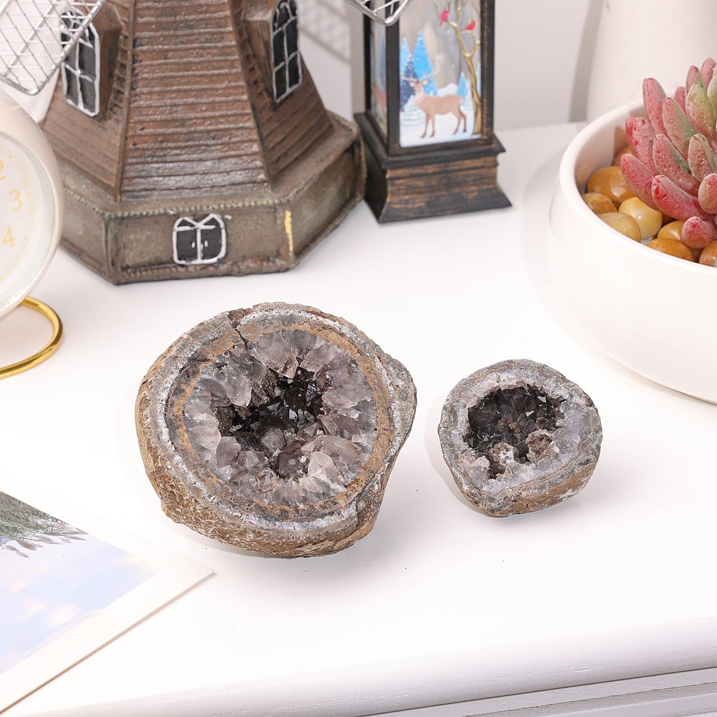 Sportmusies Irregular Natural Geode Agate Crystal Cluster Mineral Specimen Desk Shelf Home Decoration, Reiki Healing Yoga Oil Diffuser Stone, 2.36-4.13 inches