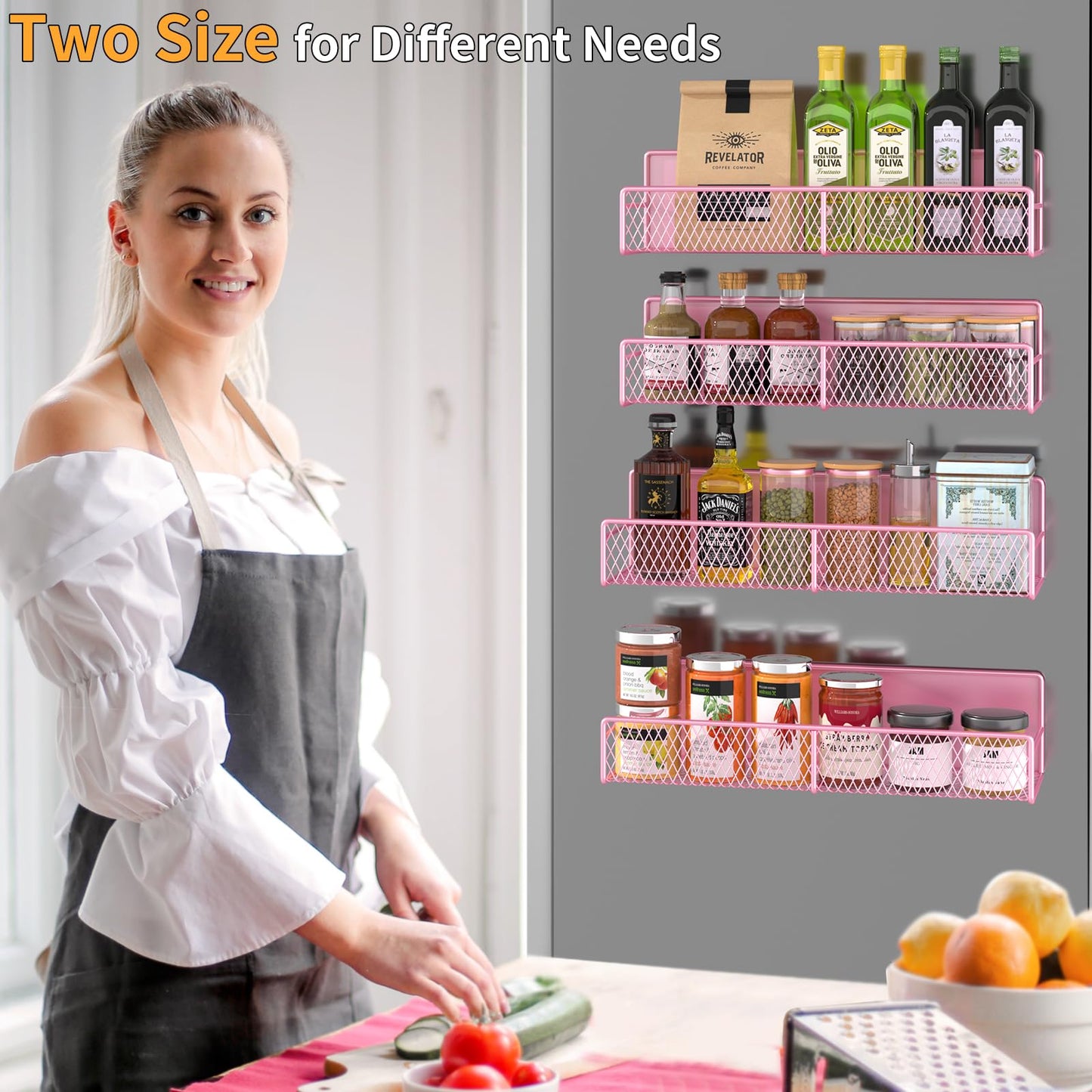 Magnetic Spice Rack for Refrigerator, 6 Pack 100% Metal Strong Magnet Shelf, Space Saving Spice Organizer, Home Kitchen Laundry Room Storage Organization W/ Paper Towel Holder, Utensils Racks (Grey)