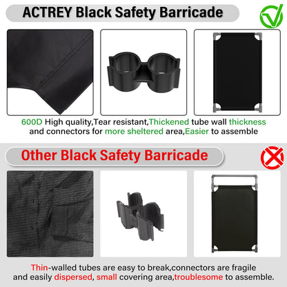 4 Panels Safety Barricade,7.8FT Removable Foldable Security Gates Barrier with Heavy Duty PVC Frame, Black Color Easier to Identify, Crowd Control Restricted Area Pedestrian Barricade Traffic Fence