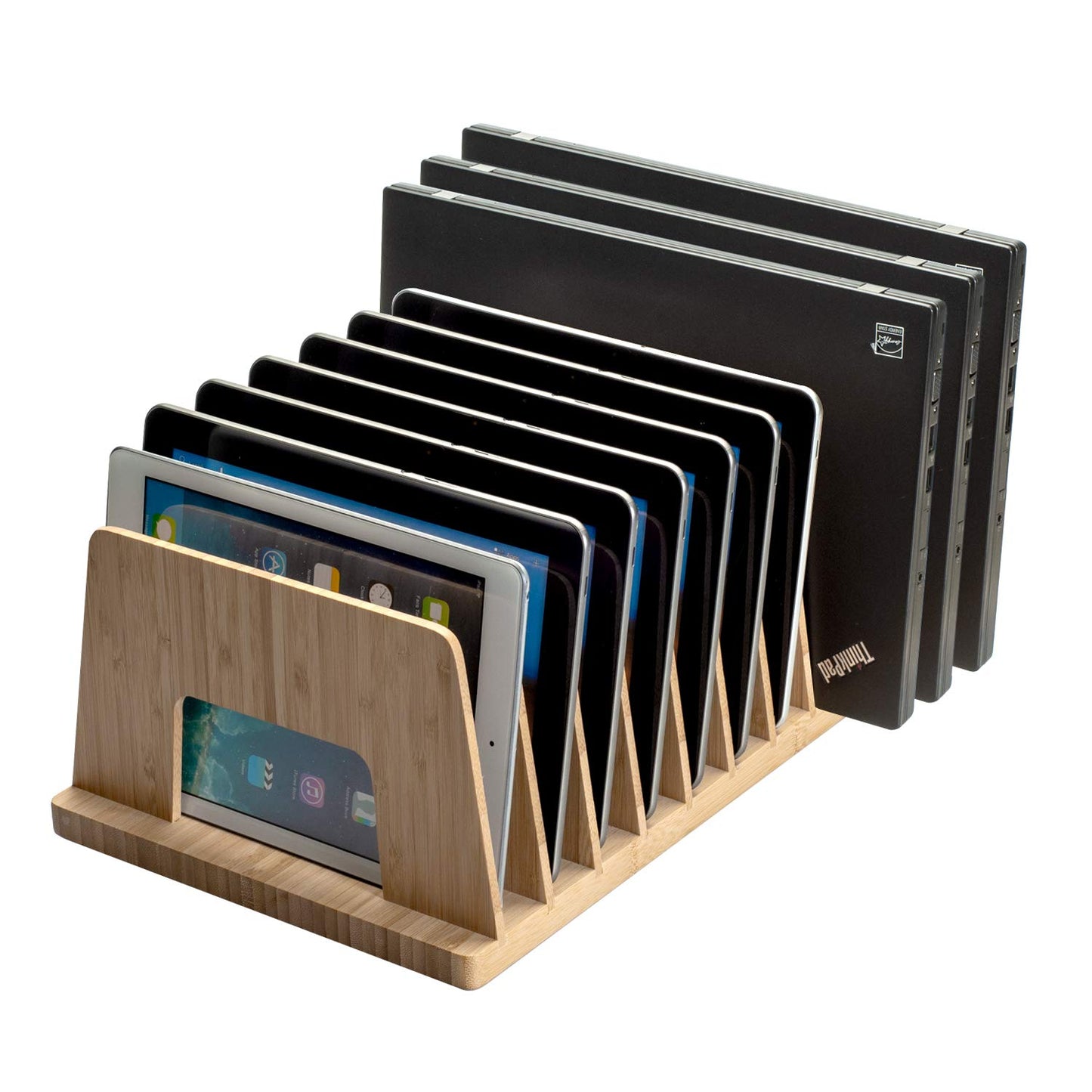MobileVision Bamboo Device Organizer for Smartphones, Tablets and Laptops, 10 Slots