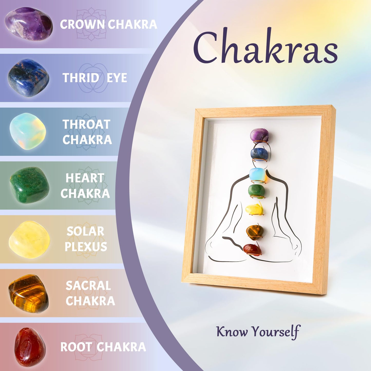 MYDAYS&DESIGN Premium 7 Chakras Healing Crystal Stones Frame, for Home Decor, Office Desk Decor, Reiki Meditation Yoga Decor, Good Luck Birthday Gifts for Women, Mom