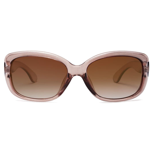 SOJOS Vintage Square Sunglasses for Women Polarized UV Protection Havana Frame SJ2111 with Transparent Brown Frame With Gradient Brown Lens