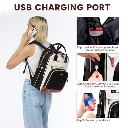 LOVEVOOK Laptop Backpack Women 15,6 inch, Waterproof Rucksack Bag with USB Port & Anti-theft Zipper, Large Womens Laptop Bags Back Pack for Work College Teacher Uni School Travel, Black