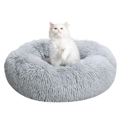 TOHDNC Cat Dog Bed Round 50 cm, Calming Fluffy Plush Cat Bed Anti Anxiety Cozy Donut Pet Bed Cuddler with Non-Slip Bottom Small Medium Dogs and Cats