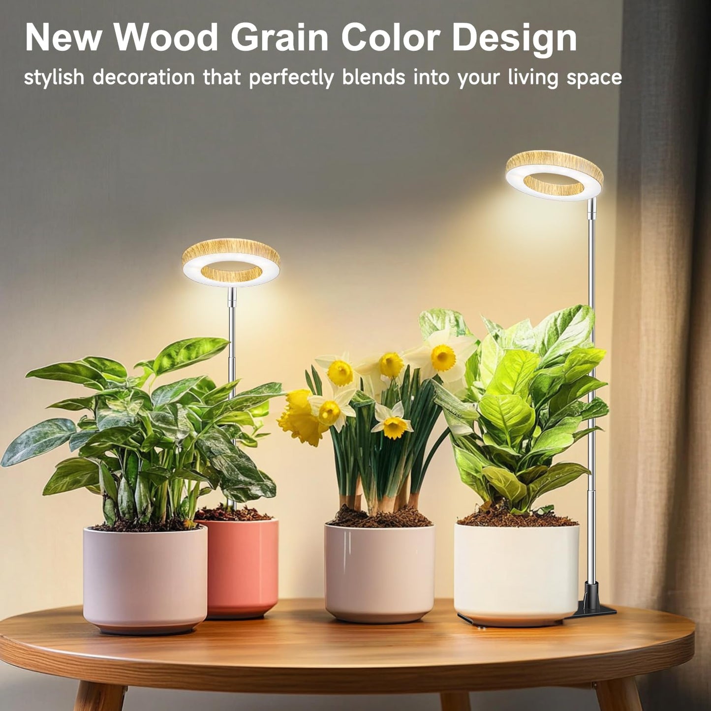 Aokrean Grow Light, 48 LEDs Full Spectrum Plant Lights for Indoor Growing, Height Adjustable Wood Grain Plant Grow Light with Base, 3 Optional Spectrums, Auto Timer 6/12/16Hrs, 5 Brightness