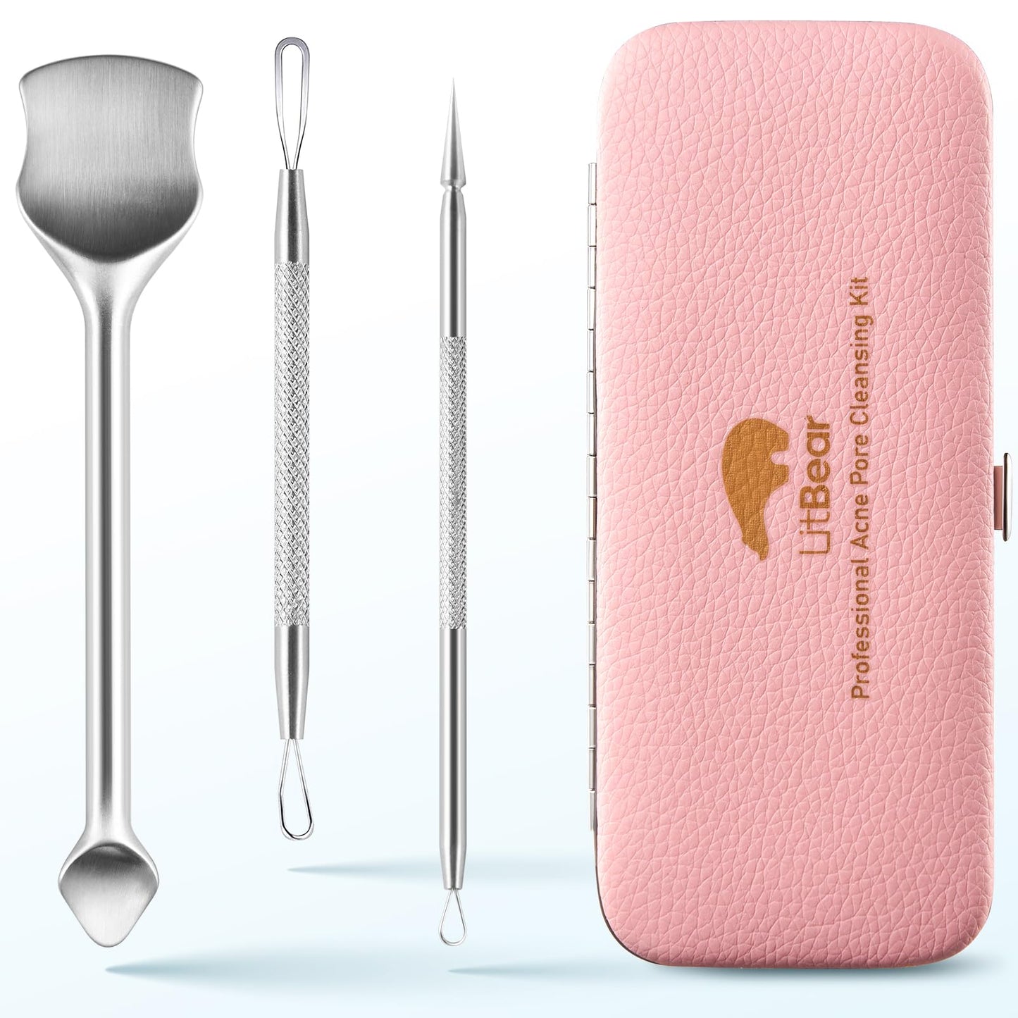 LitBear Pore Prep Tool, Blackhead Remover Pimple Popper Tool Kit, Stainless Steel Blackhead Extractions Tool for Acne, Whitehead Popping, Blemish, Comedone, Black