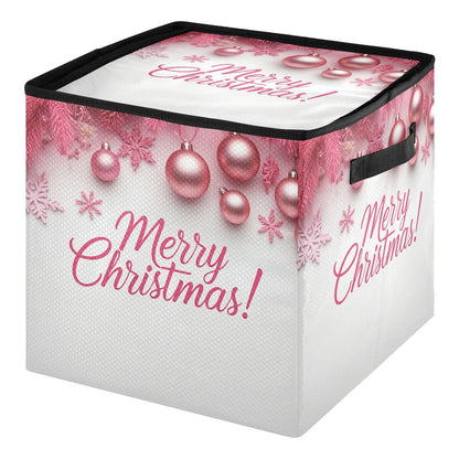 Gravopti Merry Christmas Pink Christmas Ornament Storage Box with Dividers, Holds up to 64-3" Holiday Ornaments, Collapsible Xmas Decoration Container with Lid & Handles, 13x13 Inch
