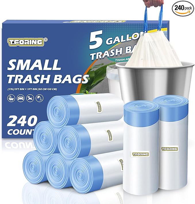 240 Count 5 Gallon Trash Bags Drawstring 1.1 Mil