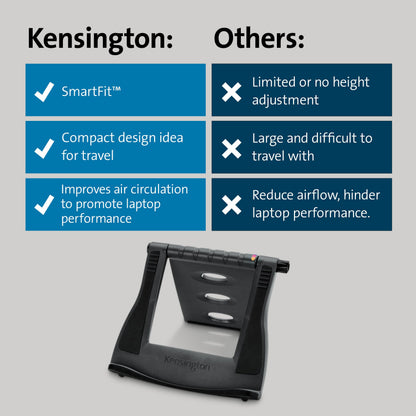 Kensington Easy Riser portable ergonomic laptop stand, for 12 inch - 17 inch devices, height adjustable with SmartFit system, for better cooling and air circulation, Black, 60112