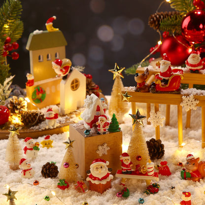 Roowest 96 Pcs Miniature Ornaments for Snow Globe Kit DIY Christmas Village Decoration Christmas Figurines Mini Ornaments with Snowman Reindeer Santa Claus Snowflake(Beige)