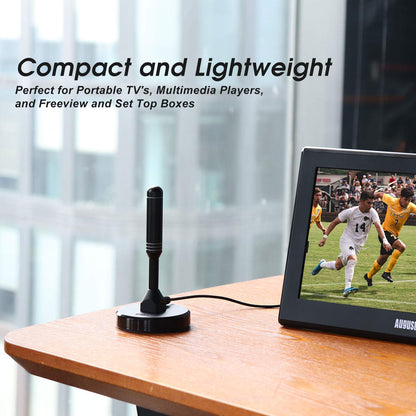 High Gain Freeview TV Aerial - August DTA240 - HD Portable Indoor/Outdoor Digital HD Antenna for USB TV Tuner/ DVB-T Television/ DAB Radio/ SD/ 4K - With Magnetic Base
