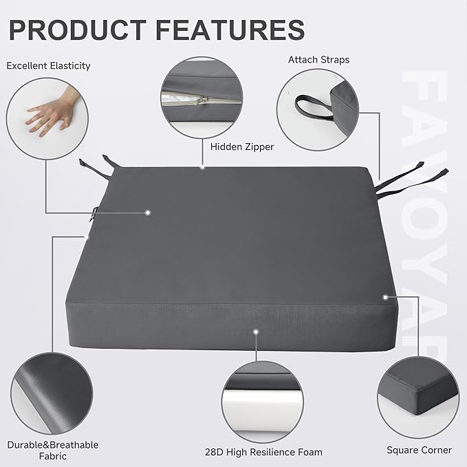 Favoyard Patio Chair Cushions 18 x 18 x 3 Inch Waterproof Outdoor Seat Cushions