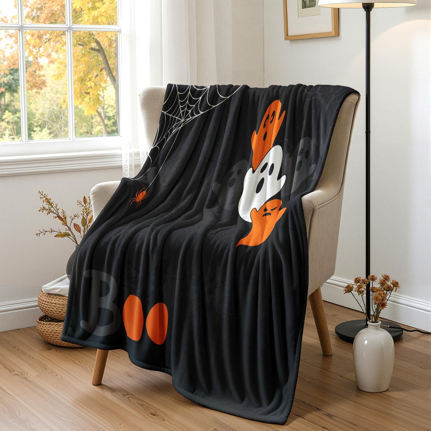 GEDAEUBA Boo Blanket Halloween - Spooky Ghost Spider Web Fleece Blanket Throw, Soft Cozy Blankets & Throws for Couch, Bed, and Sofa, 50x60 inches